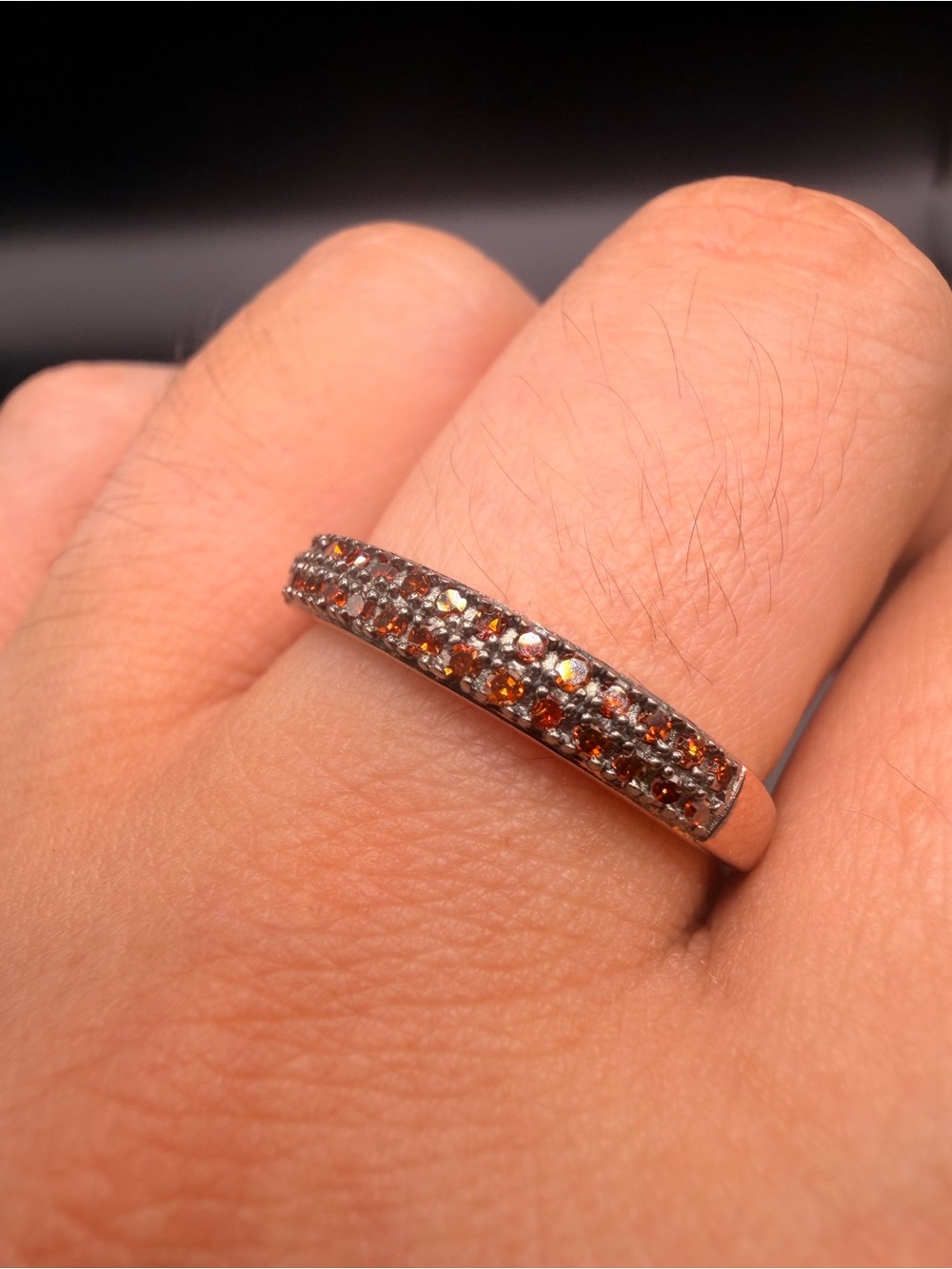 925 Sterling Silver .25 Ctw Orange Diamond Ring Size 10.